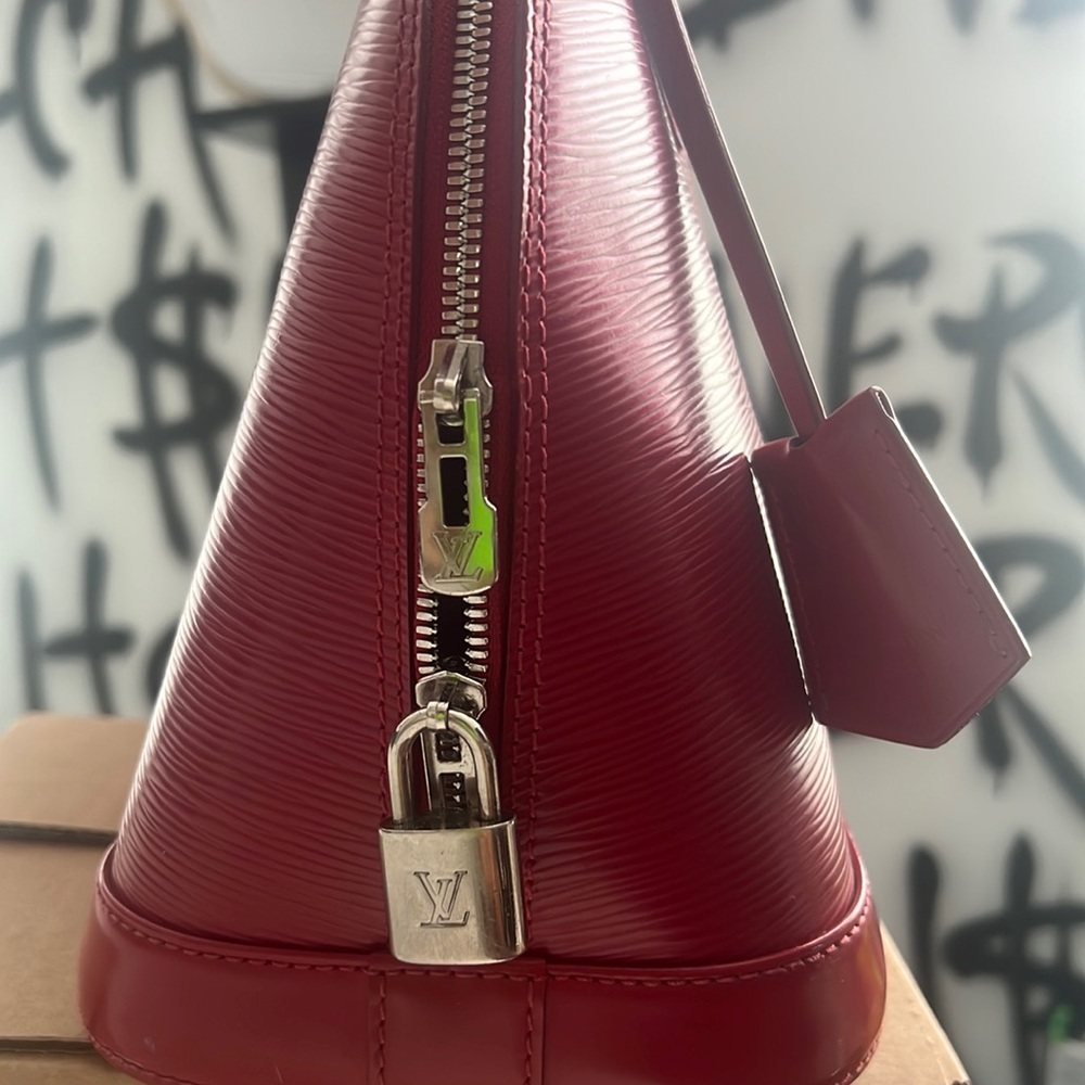 Louis Vuitton Red Epi Leather Cone Satchel with Silver Hardware